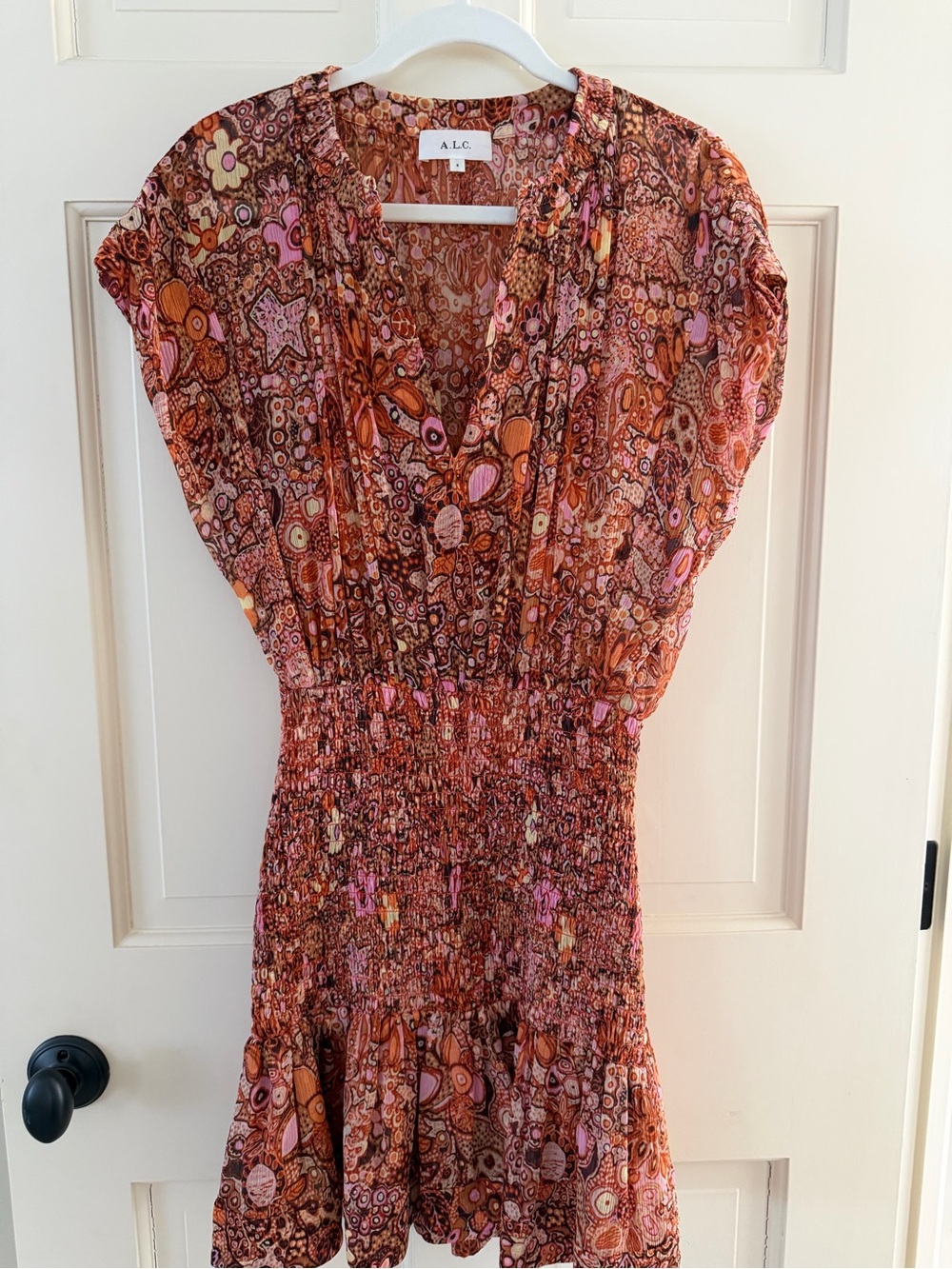 A.L.C. Carly Smocked Waist Silk Mini Dress